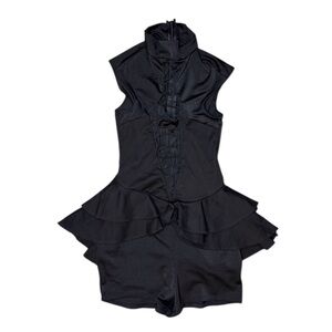 Kelle Dancewear | Black Sleeveless Lace Up Biketard Skirt Pirate Vibes, AS
